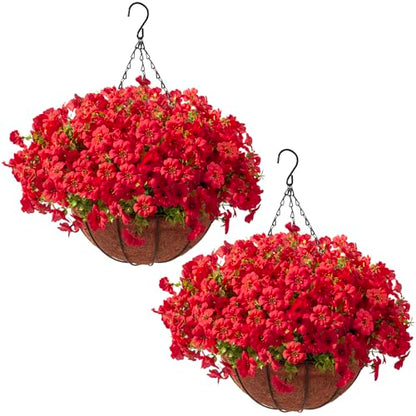 24 Pcs Artficial Outdoor Flowers with Hanging Baskets (2 Count)