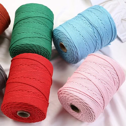 Macrame Cord 4mm x 328yards Natural Macrame Cotton Rope Colored Macrame Rope Soft Cotton Cord Macrame Supplies Craft Rope Macrame Yarn for Plant Hanger Wall Hanger Dreamcatcher