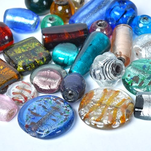 1 LB Bag Assorted Glass Beads Silver Foil for Jewellery Making (40 Count)