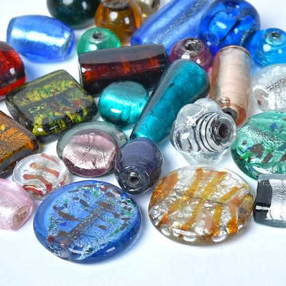 1 LB Bag Assorted Glass Beads Silver Foil for Jewellery Making (40 Count)