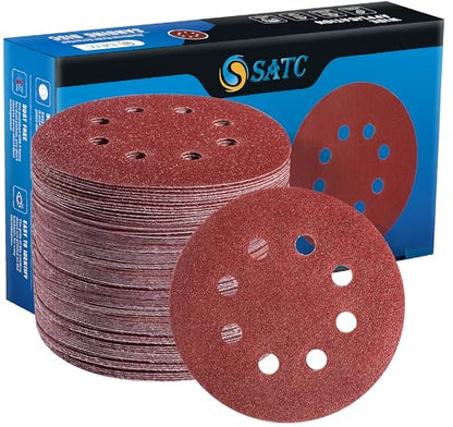 72 PCS 5 Inch 8 Hole Hook and Loop Adhesive Sanding Discs Sandpaper for Random Orbital Sander 40 60 80 120 180 240 320 Grits (72 Count)