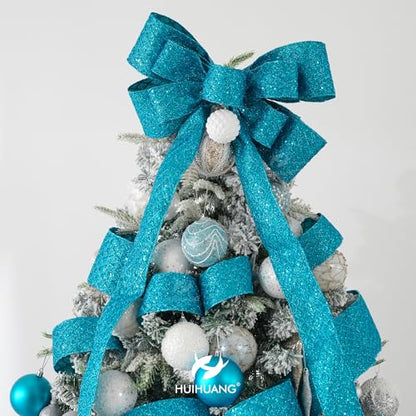 Turquoise Glitter Wired Christams Ribbon 4 inch x 10 Yards (30 Foot)