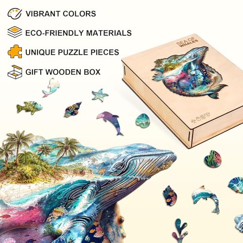 Sea of Whales Puzzles Adults Wooden 200 Pieces 13.4 * 13.1in