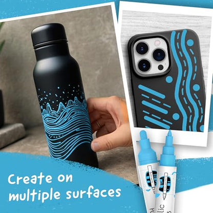 4 Acrylic Dual Tip Blue Paint Marker Pen Metallic