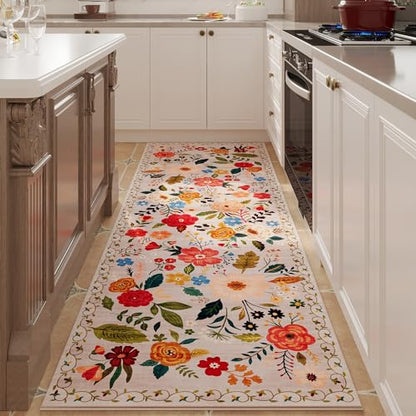 Runner Rug for Hallways Kitchen Rug Non Slip 2'x 6' Washable Rugs with Rubber Backing Soft Floral Carpet Runner for Hallways