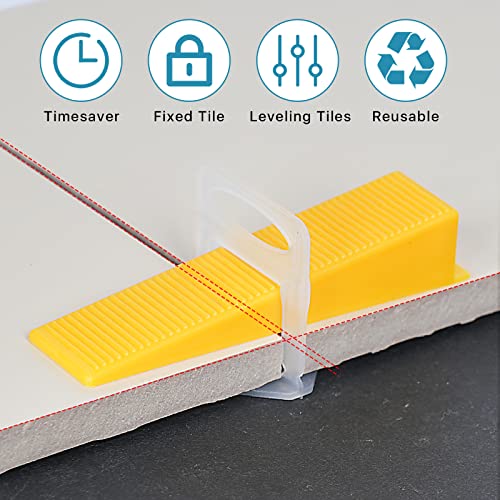 Tile Leveling System with Tile Plier 1500Pcs Piece Tile Spacers Clips 300Pcs Piece Reusable Wedges and 1 Rubber Mallet Tile Tools Set for Stone Installation (1500 Count)