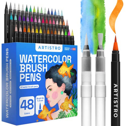 48 Watercolor Markers with Flexible Paint Brush Pens for Pros & Beginners (51 Count)