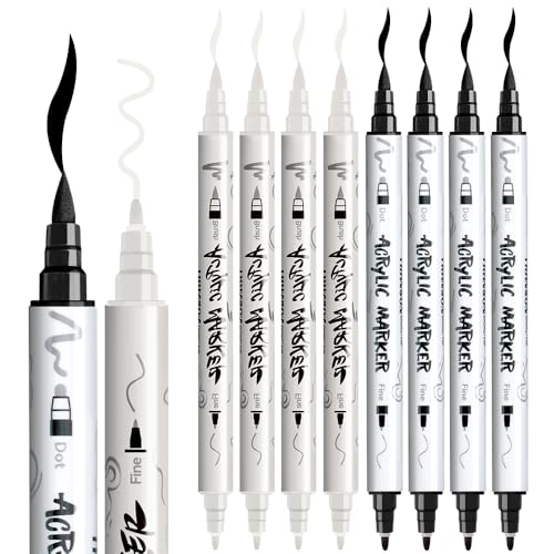 4 Black and 4 White Paint Markers Brush and Fine Dual (8 Count)