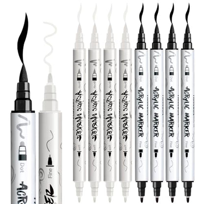 4 Black and 4 White Paint Markers Brush and Fine Dual (8 Count)