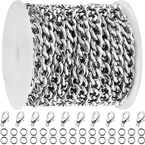 16ft Cuban Link Chain Roll 6mm Silver Stainless Steel Necklace Chains for Jewelry Making