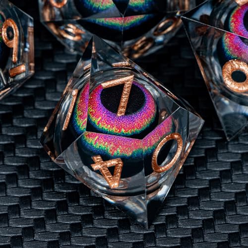 DND Dragon Eye Dice Liquid Core Resin Sharp Edged Dice Set with Gift Box