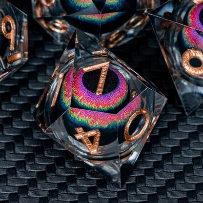 DND Dragon Eye Dice Liquid Core Resin Sharp Edged Dice Set with Gift Box