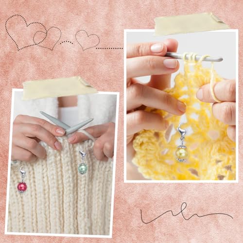1 Box 24Pcs Locking Stitch Marker Knitting Markers Charms Glass Pearl Locking Stitch Markers Lobster Claw Clasps Knitting Charms for Knitting Weaving Sewing Needleworks Women Adult DIY Craft