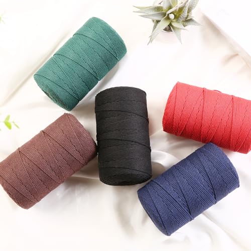 Macrame Cord 2mm x 382yards Natural Macrame Cotton Rope Colored Macrame Rope Soft Cotton Cord Macrame Supplies Craft Rope Macrame Yarn for Plant Hanger Wall Hanger Dreamcatcher (1136 Foot)