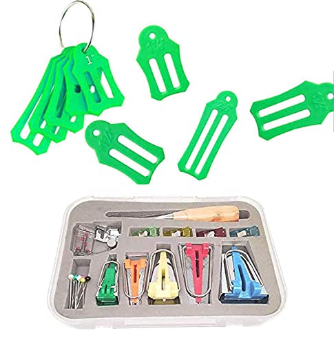 Bias Tape Maker Kits All 5 Sizes 6MM 9MM 12MM 18MM 25MM Binding Foot Craft Clips Awl Quilter's Pin Comes with 10pcs Multi (10 Count)