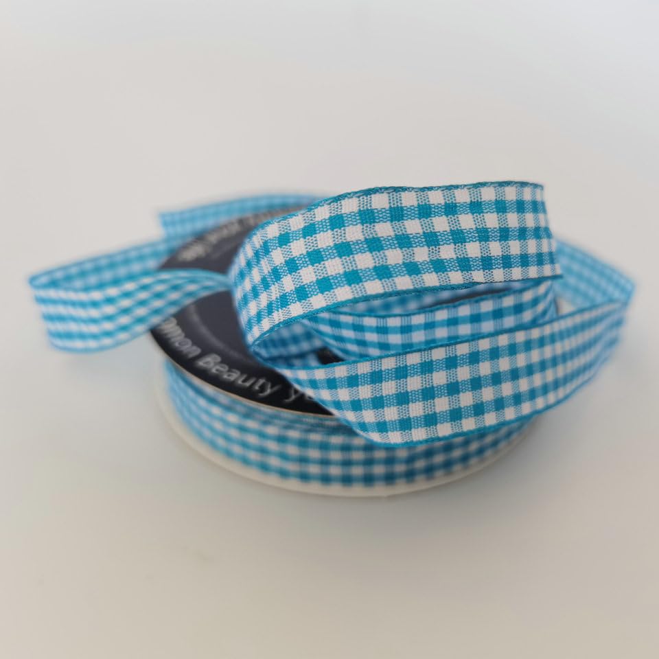 Vivid Blue and White Woven Edge Plaid Ribbon 100% Polyester Gingham Ribbon 25 Yards Each Roll (75 Foot)