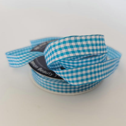 Vivid Blue and White Woven Edge Plaid Ribbon 100% Polyester Gingham Ribbon 25 Yards Each Roll (75 Foot)