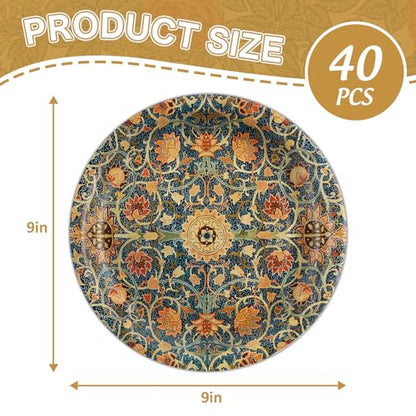 40Pcs William Morris Paper Plates Vintage Floral Decorations (40 Count)