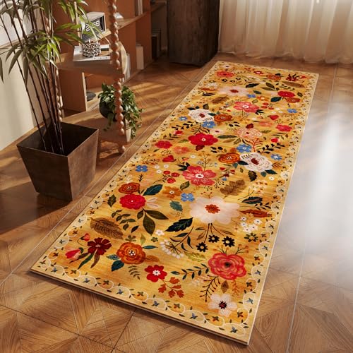 Runner Rug for Hallways Kitchen Rug Non Slip 2'6''x8' Washable Runner Rugs with Rubber Backing Soft Floral Carpet Runner for Hallways