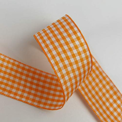 Orange Gingham Plaid Checked Ribbon 25 Yard Each Roll 100% Polyester (75 Foot)