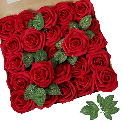 Dark Red Rose 100pcs Real Looking Artificial Flowers w (100 Count)