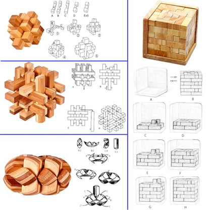 18 Pack Wooden Brain Teaser Puzzles Stress Relief Toys Wooden Burr Puzzles Brain Teaser Puzzle with Gift Packing Box Magic Puzzle Games Toy for Kids and Adults by AHYUAN (18 Count)