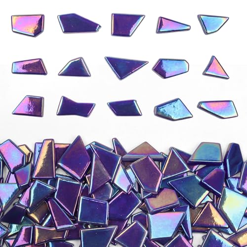 Iridescent Cobalt Blue Glass Mosaic Tiles for Crafs Bulk (7.05 Ounce)