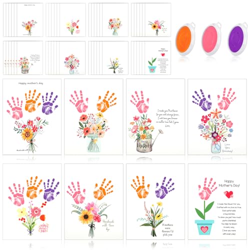 48 Sets Mother's Day Handprint Crafts DIY Religious Hand Keepsake Craft Gifts with Flower Stickers for Mom Dad Home Party Activities (48 Count)