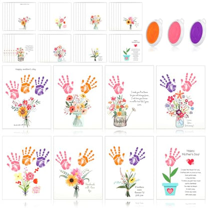 48 Sets Mother's Day Handprint Crafts DIY Religious Hand Keepsake Craft Gifts with Flower Stickers for Mom Dad Home Party Activities (48 Count)