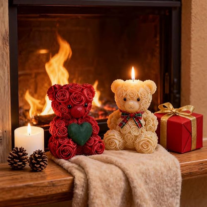 2PCS 3D Rose Bear Silicone Candle Mold Set for Candle Resin Valentine Gift (2 Count)