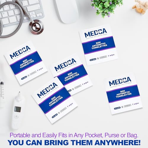Hand Wipes – (Pack of 100) Benzalkonium Chloride Swabs Individual BZK Single-Use Packets by MEDca (100 Count)
