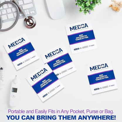 Hand Wipes – (Pack of 100) Benzalkonium Chloride Swabs Individual BZK Single-Use Packets by MEDca (100 Count)