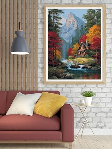 14CT Counted Cross Stitch Kits for Adults Advanced Mountains Lake Printed Stamped Cross Stitch Kits for Adults