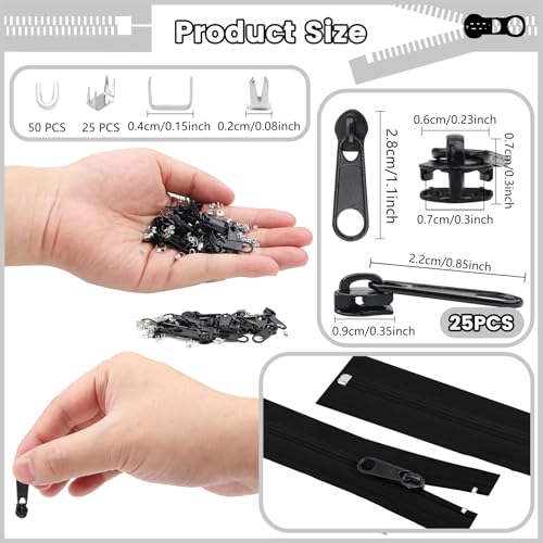 25Pcs Black Zipper Repair Kit Zippers Replacement 3# Zipper Pull Rescue Kit for Clothing Jackets Purses Luggage Backpacks (25 Count)