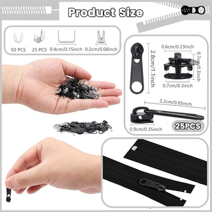 25Pcs Black Zipper Repair Kit Zippers Replacement 3# Zipper Pull Rescue Kit for Clothing Jackets Purses Luggage Backpacks (25 Count)