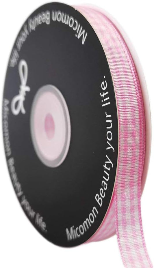 Pink Gingham Plaid Checked Ribbon 25 Yards Each Roll 100% Polyester (3/8",Pink) - Crafty Corner