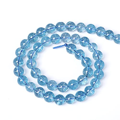8mm 46pcs Blue Topaz Crystal Quartz Natural Stone Round Loose Beads for Jewelry Making DIY Bracelet Necklace Earrings (16 Count)