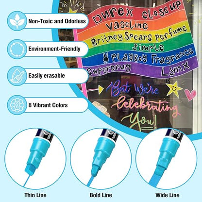 Chalk Markers 8 Pastel Colors Set for Glass Surfaces & Windows (8 Count)