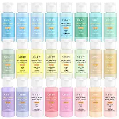 24 Colors Pastel Acrylic Paint Set with 12 Brushes (48 Fl Oz)