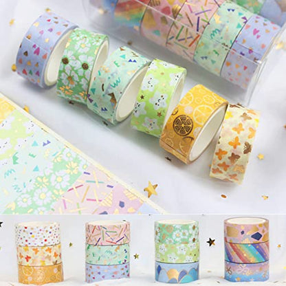 Candy Color Washi Tape Set 12 Rolls Bronzing Decorative Holiday Arts and Craft Washi Masking Tapes for Scrapbooking (12 Count)