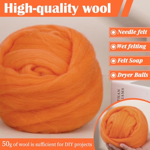 1.76oz Orange Natural Wool Roving