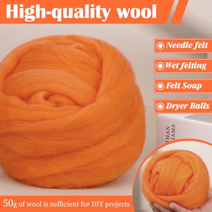 1.76oz Orange Natural Wool Roving