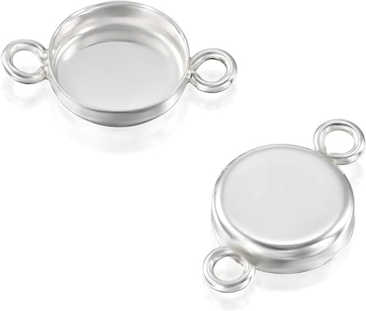925 Sterling Silver Bezel Cups 12 Pcs, 8mm Round Silver with 2 Loops - DIY Jewelry Supplies -Coin Cabochons for Jewelry Making - Pendants, Bracelets, and Earrings