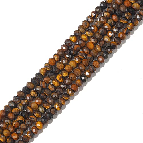 Natural Yellow Tiger Eye Beads 4x2mm 120pcs Faceted Rondelle Loose Semi Gemstone Beads for Jewelry Making Design (120 Count)