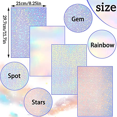 36 Sheets Holographic Sticker Paper A4 Vinyl Holographic Laminate Sheets Self Adhesive Waterproof Transparent Film