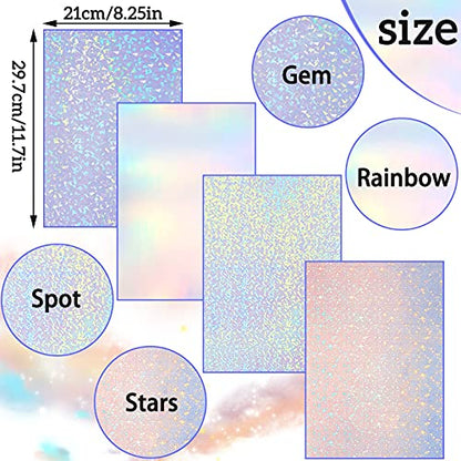 36 Sheets Holographic Sticker Paper A4 Vinyl Holographic Laminate Sheets Self Adhesive Waterproof Transparent Film