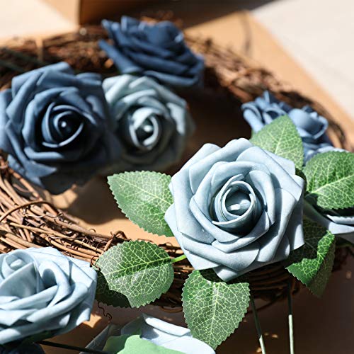 Dusty Blue Rose 25pcs Real Looking Artificial Flowers w (25 Count)