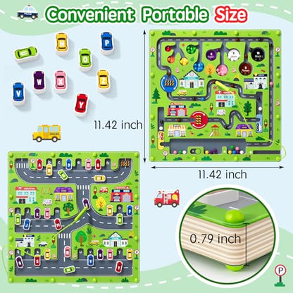 2 in 1 Magnetic Color and Number Maze Magnet Alphabet Counting Double Sided Board Wood Puzzle Fine Motor Skills Montessori Preschool Toys Gifts for Boys and Girls 3