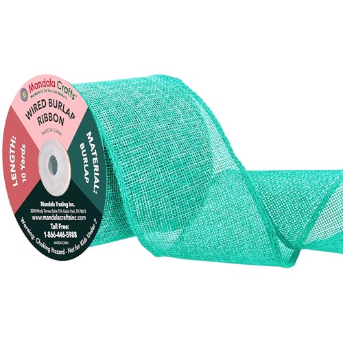 3 Inch Wide Turquoise Wired Burlap Ribbon for Crafts
