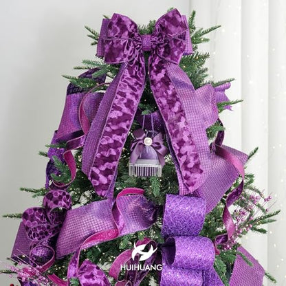 Purple Glitter Mesh Wired Christmas Ribbon 4 inch x 10 Yards (30 Foot)
